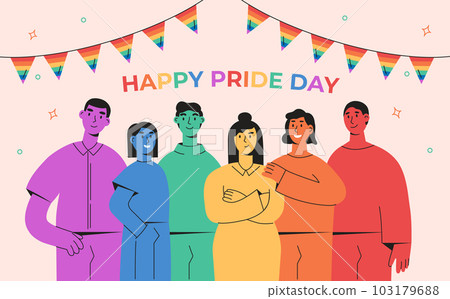Abstract people community, LGBT community are standing, hugging together. Horizontal background for pride month celebration. Abstract people community, LGBT community are standing, hugging together. Horizontal background for pride month celebration. 103179688