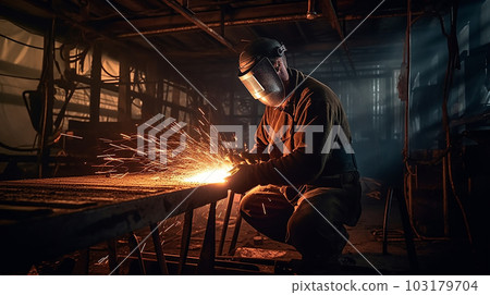 在工廠進行焊接和電弧焊的工人和焊工（生成式 AI） 103179704
