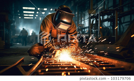 Workers and welders who perform welding and arc welding in factories (Generative AI) 103179706