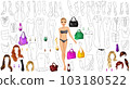 Office Outfit Coloring Page Paper Doll with Clothes, Hairstyles and Accessories. Vector Illustration 103180522