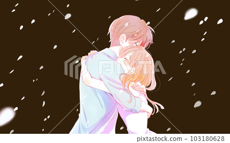 Man and woman embracing each other in a snowstorm, summer 103180628