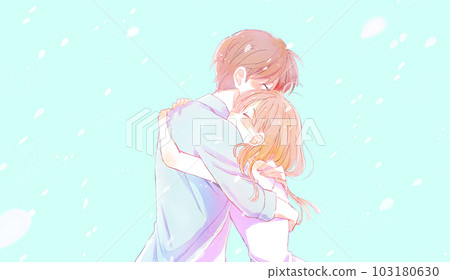 Man and woman embracing each other in a snowstorm, summer 103180630