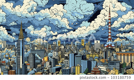 Painting style Japanese cityscape "AI generated image" 103180759