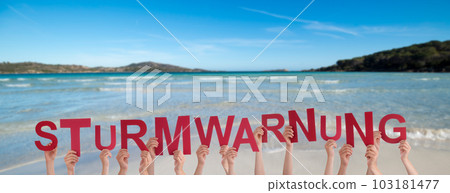 People Hands Building Word Sturmwarnung Means Storm Warning, Ocean And Sea People Hands Building Word Sturmwarnung Means Storm Warning, Ocean And Sea 103181477