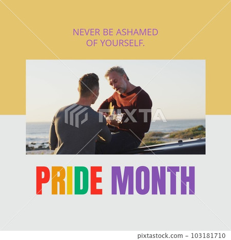 Composition of pride month text and happy diverse male gay couple playing guitar Composition of pride month text and happy diverse male gay couple playing guitar 103181710