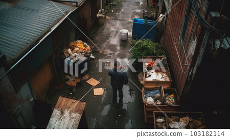 Tramps, homeless people, and beggars walking in slums (Generative AI) 103182114