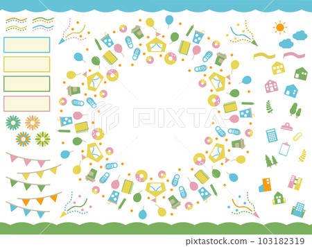 Frame & illustration material set for housing event for spring & summer Frame & illustration material set for housing event for spring & summer 103182319