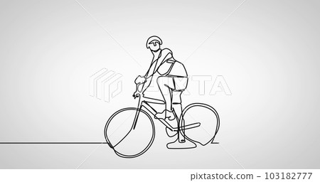 Composition of drawing line with woman riding bike on white background 103182777