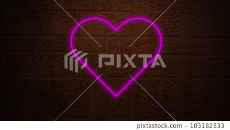 Composition of pink neon heart over brick wall Composition of pink neon heart over brick wall 103182833