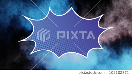 Composition of blue shape with copy space over smoke on black background 103182871