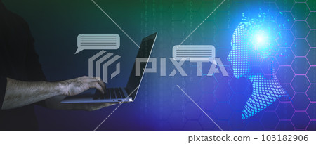 Chat Ai concept. User communicates with Artificial Intelligence in chat bot. Development of Ai Chat Ai concept. User communicates with Artificial Intelligence in chat bot. Development of Ai 103182906