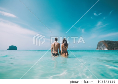 Couple on the beach. Created with generative Ai technology. Couple on the beach. Created with generative Ai technology. 103183435