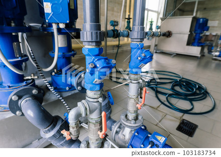 Pressure sensor in an industrial boiler room. Barometer in the heating system. Close-up. Pressure sensor in an industrial boiler room. Barometer in the heating system. Close-up. 103183734
