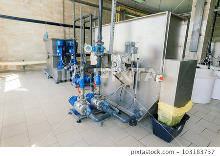Pressure sensor in an industrial boiler room. Barometer in the heating system. Close-up. Pressure sensor in an industrial boiler room. Barometer in the heating system. Close-up. 103183737