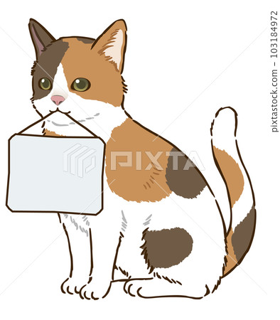 A cat holding a message board (calico cat) 103184972