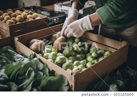 person, packaging up organic vegetables grown without the use of gmos, created with generative ai 103185005