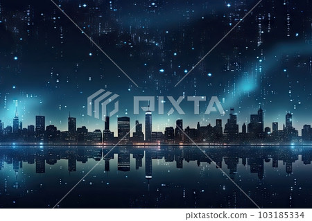 starry night sky with shining stars and futuristic city in the background, created with generative ai 103185334