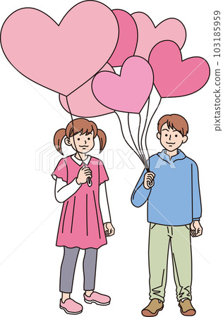 有心形氣球的人_顏色_男孩女孩_全身 有心形氣球的人_顏色_男孩女孩_全身 103185959