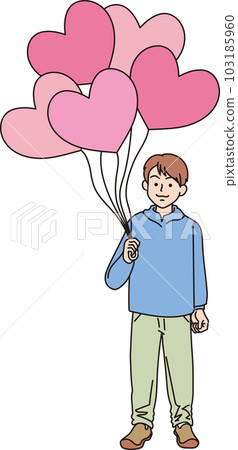 People with heart balloons _ color _ boy _ whole body People with heart balloons _ color _ boy _ whole body 103185960