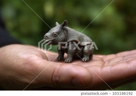 Rhino tiny smallest animal in the world standing on human hand illustration generative ai Rhino tiny smallest animal in the world standing on human hand illustration generative ai 103186192