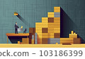 A business man climbing the stairs of building blocks "AI generated image" 103186399