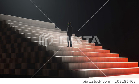 A business man climbing the stairs of building blocks "AI generated image" A business man climbing the stairs of building blocks "AI generated image" 103186403