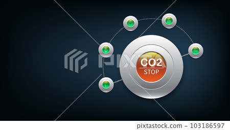 Button Stop Co2 on dark blue background. Button Stop Co2 on dark blue background. 103186597