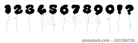 Balloon alphabet silhouette in cartoon style. Colored balloon letters and numbers 103186726