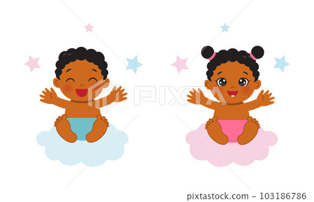 Cute African baby boy and girl clipart Cute African baby boy and girl clipart 103186786
