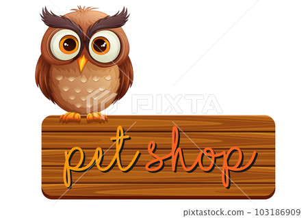 Owl standing on pet shop banner 103186909
