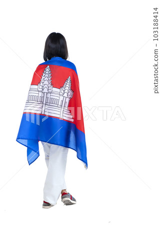 Asian women celebrate Cambodia independence day on 09 November by holding the Cambodia flag Asian women celebrate Cambodia independence day on 09 November by holding the Cambodia flag 103188414