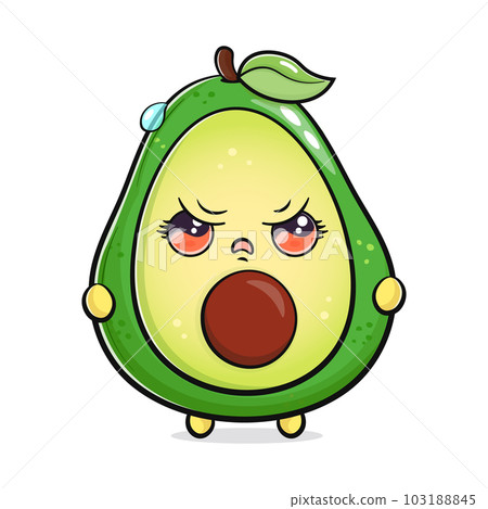 Cute angry Avocado character. Vector hand drawn cartoon kawaii character illustration icon. Isolated on white background. Sad Avocado character concept 103188845