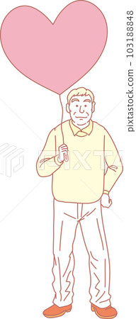 有心形氣球的人_粉黃色_老年男性_全身 103188848