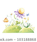 Flower meadow with fabulous flowers. Watercolor flowers. 103188868