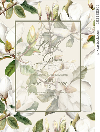 Wedding invitation card background with watercolor botanical flowers magnolia. Abstract floral art background vector design for wedding invitation and vip cover template. Wedding invitation card background with watercolor botanical flowers magnolia. Abstract floral art background vector design for wedding invitation and vip cover template. 103188892