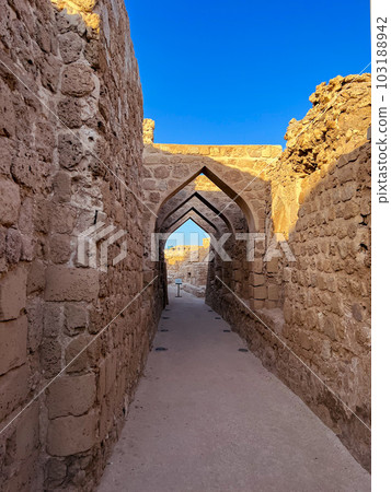 Arched gallery in Qalat al-Bahrain - Bahrain fort. High quality photo Arched gallery in Qalat al-Bahrain - Bahrain fort. High quality photo 103188942