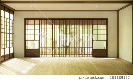 the hallway Clean japanese minimalist room interior, 3D rendering 103189152