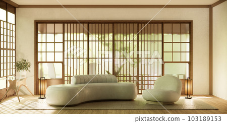 Minimalist japandi style living room decorated with sofa. 103189153