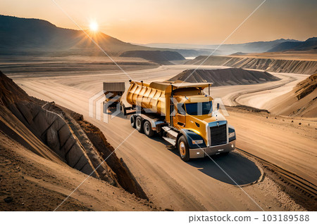 Top view of on the truck and bulldozer working in the stone mine. Top view of on the truck and bulldozer working in the stone mine. 103189588