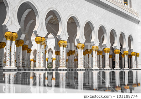 Sheikh Zayed Mosque is one of largest mosques in world and an architectural masterpiece that combines features of Islam and other cultures. Sheikh Zayed Grand Mosque located in Abu Dhabi. White Mosque 103189774