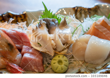 Surf clam sashimi, Hokkaido seafood platter Surf clam sashimi, Hokkaido seafood platter 103189846