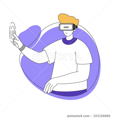 Young Man Wearing Augmented Reality Glasses Touching Vector Illustration 103189866