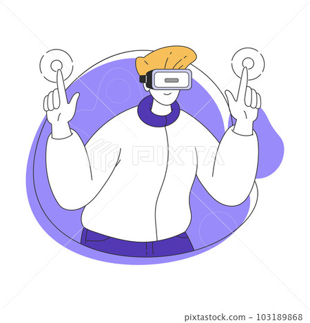 Young Man Wearing Augmented Reality Glasses Touching Vector Illustration 103189868