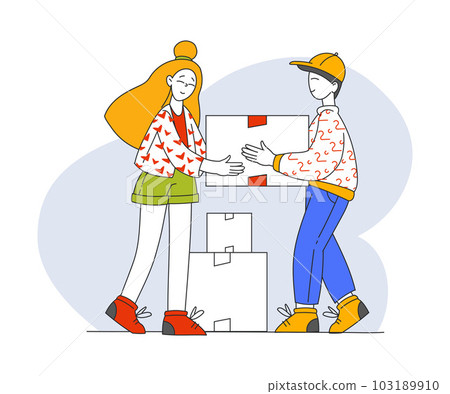 Man and Woman Carrying Cardboard Box During Relocation Vector Illustration Man and Woman Carrying Cardboard Box During Relocation Vector Illustration 103189910