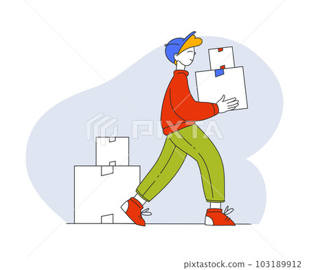 Man Carrying Cardboard Box During Relocation Vector Illustration Man Carrying Cardboard Box During Relocation Vector Illustration 103189912