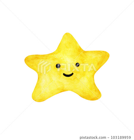 Cute yellow star in cartoon style. Watercolor illustration. Cute yellow star in cartoon style. Watercolor illustration. 103189959