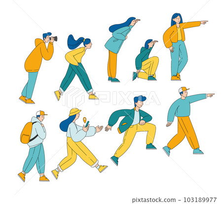 People Characters Looking and Walking Ahead Following Someone Pointing Finger Vector Set People Characters Looking and Walking Ahead Following Someone Pointing Finger Vector Set 103189977