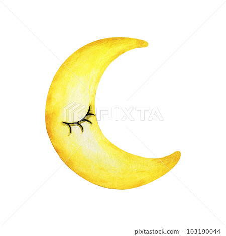 Cute yellow crescent moon. Watercolor illustration. Cute yellow crescent moon. Watercolor illustration. 103190044