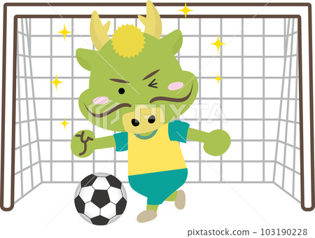 Illustration of a cute dragon in the Year of the Dragon playing soccer 103190228