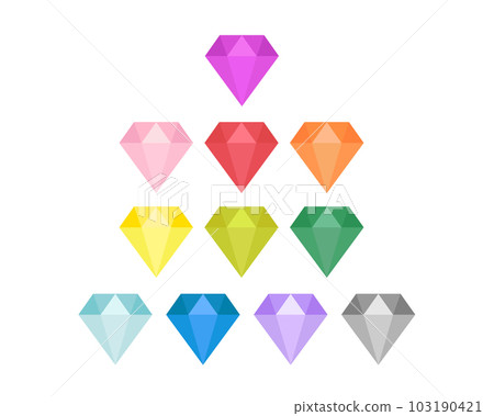 Collection of gemstones in different colors. Diamond icon. Jewel, jewelry. Precious stone. 103190421